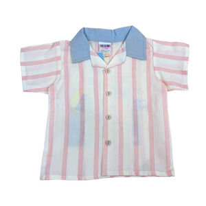 Vtg 80 Georgie Button Up Short Sleeve Shirt Windsurfer Striped Baby Boys 24M USA